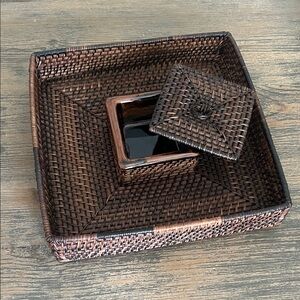 Crate&Barrel Brown Woven Serveware